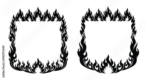 Two flame shaped frames create a fiery border black silhouette