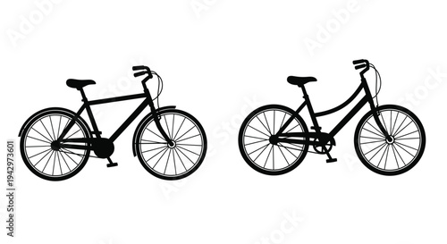 Two bicycles shown in a striking black silhouette