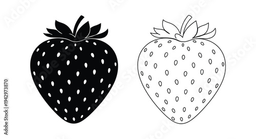 Two strawberries in contrasting styles a black silhouette