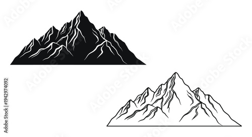 Dramatic mountain range illustration with striking black shapes a silhouette