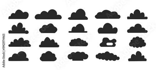 cloud set collection with modern or flat style design with various option.cloud vector. Cartoon black clouds icon set isolated on white background.