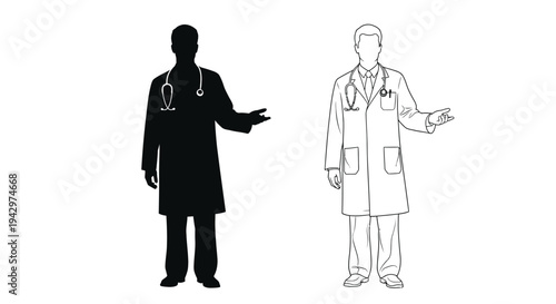Two doctors one a dark silhouette gesturing and presenting information