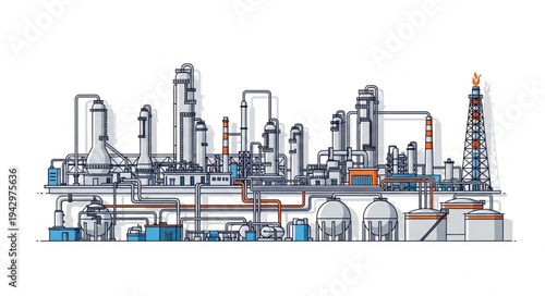Industrial Factory Complex with Pipes.