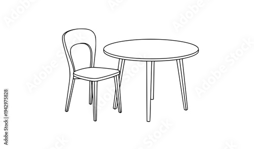 Round table and chair coloring page vector black and white furniture line art