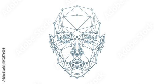 Abstract Human Face Network - Digital Geometry and Connection Concept