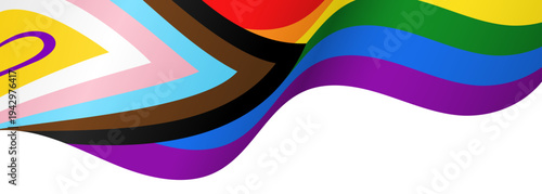 Progress flag background, LGBTQIA pride waving flag border