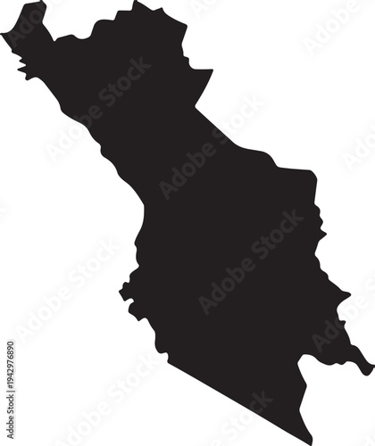 Silhouette of an elongated country with a narrow northern region and wider southern area isolated on transparent background