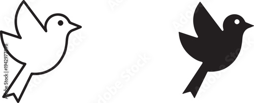 Two contrasting birds in flight, one white and one black, against a plain background. isolated on transparent background