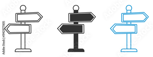 Directional signpost illustrations with blank signboards