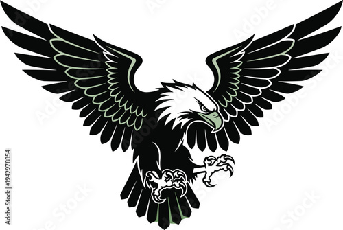 Aggressive eagle mascot with spread wings attacking predatory bird emblem logo wildlife tattoo illustration powerful raptor symbol design