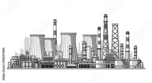 Industrial Factory Complex with Towers.