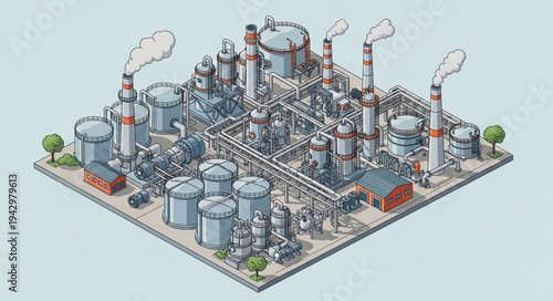 Industrial Factory Complex with Towers.