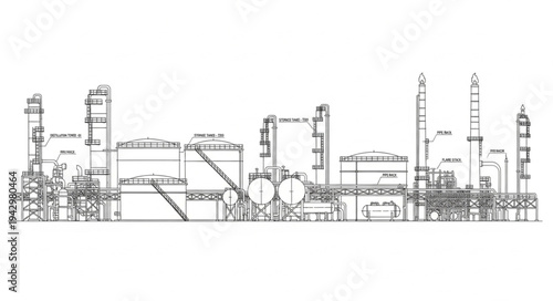Industrial Factory Complex with Towers.