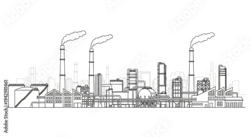 Industrial Factory Complex with Smokestacks.