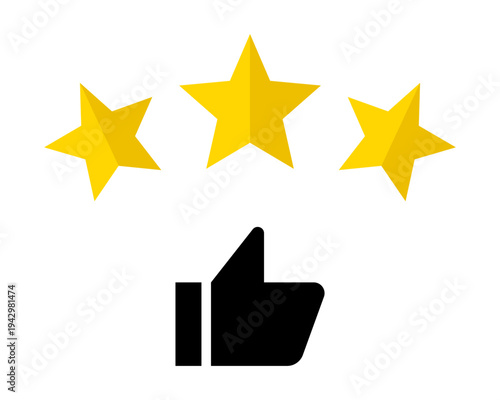 Five star rating and like icon symbol customer review feedback concept with approval hand and quality stars evaluation score satisfaction ranking service reputation