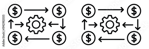 Financial automation icon, money processing workflow vector illustration, digital finance and banking process symbol
