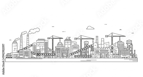 Industrial Factory Complex with Smokestacks.