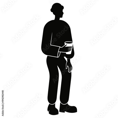 black silhouette of a calm and relaxed man with phlegmatic personality