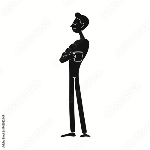 black silhouette of a calm and relaxed man with phlegmatic personality