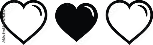 Three heart symbols in black and white