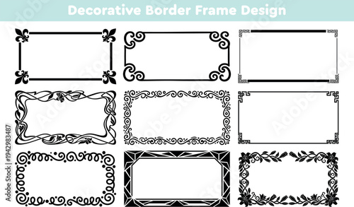 Vector set of classic heraldic borders. Ornate lily emblems and geometric maze patterns. Greek key line art. Elegant rectangle frames for formal certificates vector illustration design