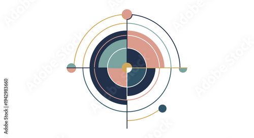 Abstract Circular Design with Geometric Shapes and Connecting Lines