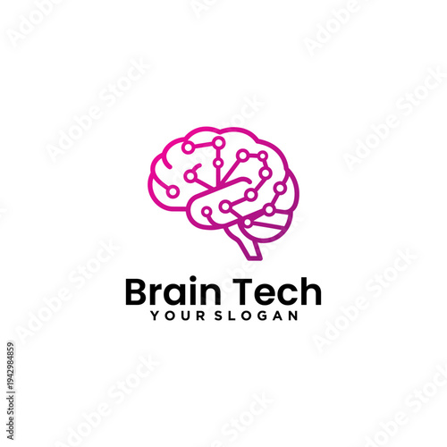 Futuristic brain circuit logo design representing AI technology, data network, digital innovation, and smart startup business concept.