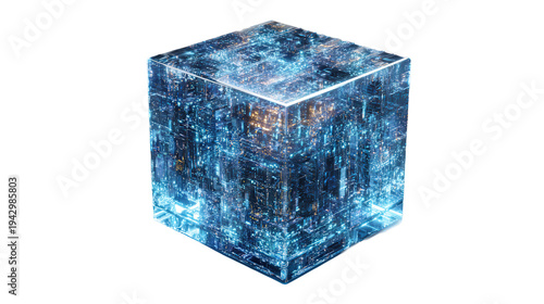 Wallpaper Mural Futuristic holographic data cube emitting blue light isolated on white background Torontodigital.ca