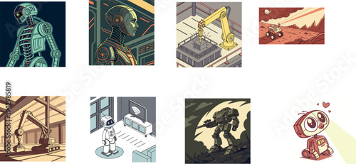 Industrial Automation and Professional Service Robot Illustration Bundle