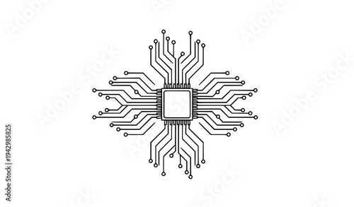 Circuit board line design with microchip and electronic connections technology network vector illustration