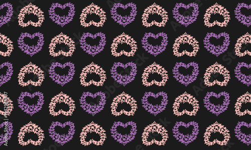 Purple and Pink Heart Pattern on Black Background image photo