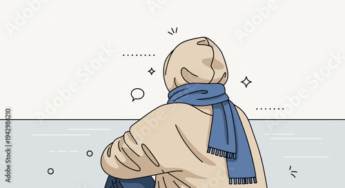A person wearing a cozy hoodie and scarf, illustrated in a minimalist style, perfect for seasonal themes