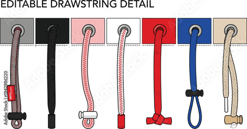Drawstring detail sets illustration vector fashion garment accessory design graphics, colorful closure concept, black and white creative art collection