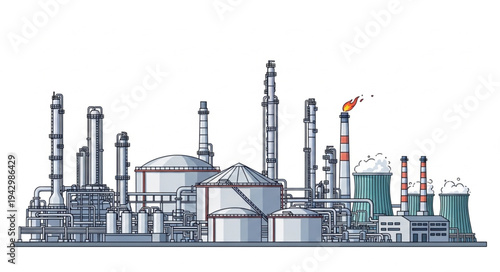 Industrial Factory Complex with Towers.