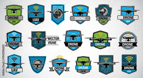 Collection of Drone and UAV Logo Designs on Shields.
