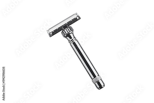 Stainless steel double-edged safety razor with black handle for precise shaving