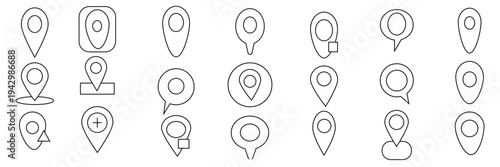 Minimal location pin outline icon vector set with modern map pointer navigation symbols. Eps 10