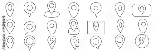 Minimal location pin outline icon vector set with modern map pointer navigation symbols. Eps 10