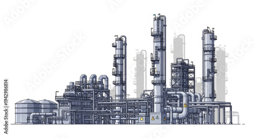 Industrial Factory Complex with Towers.