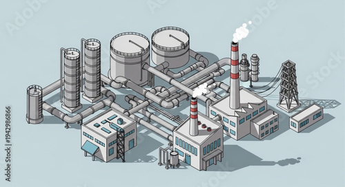 Industrial Factory Complex with Towers.