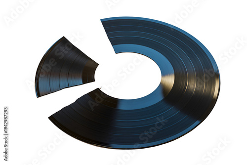 A stylized vinyl record with a fragmented outer edge design and gradient colors