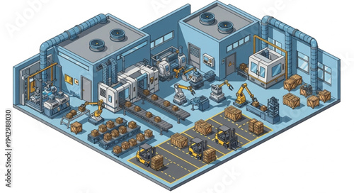 Industrial Factory Floor Isometric View.
