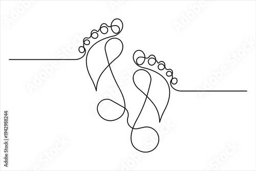 Continuous one line drawing of human footprint line art vector