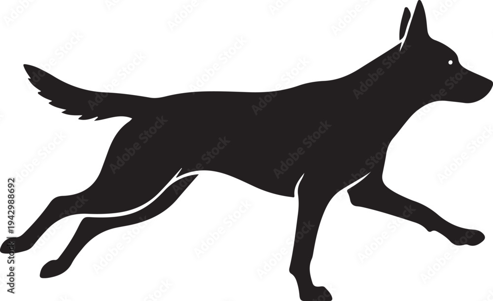 Fototapeta premium Running Dog Silhouette Side View, Domestic Pet Animal Vector Illustration