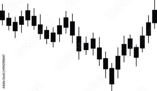 Candlestick chart vector illustration, financial market trend, price movement, trading analysis, stock symbol, currency design, investment artwork, flat vector illustration