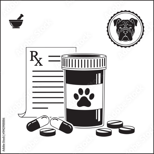 Medication for dogs in a pill bottle isolated on transparent background, Vector