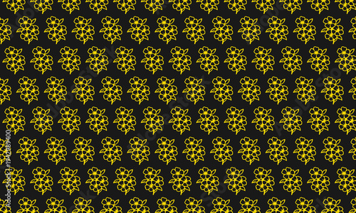 Yellow outline flowers pattern on black background seamless repeat floral