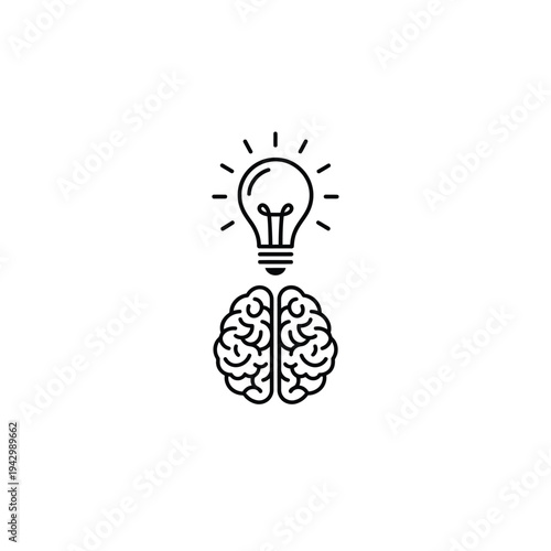 Brain and Light Bulb Idea Symbol.