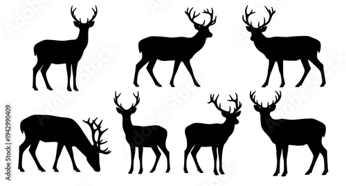 Wild deer silhouette vector set forest animal icons EPS 10