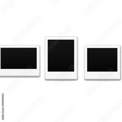 PNG and EPS white instant photo frame portrait mockup set with realistic shadow minimalist design on transparent background for album, camera, wedding, party, family, snapshot 